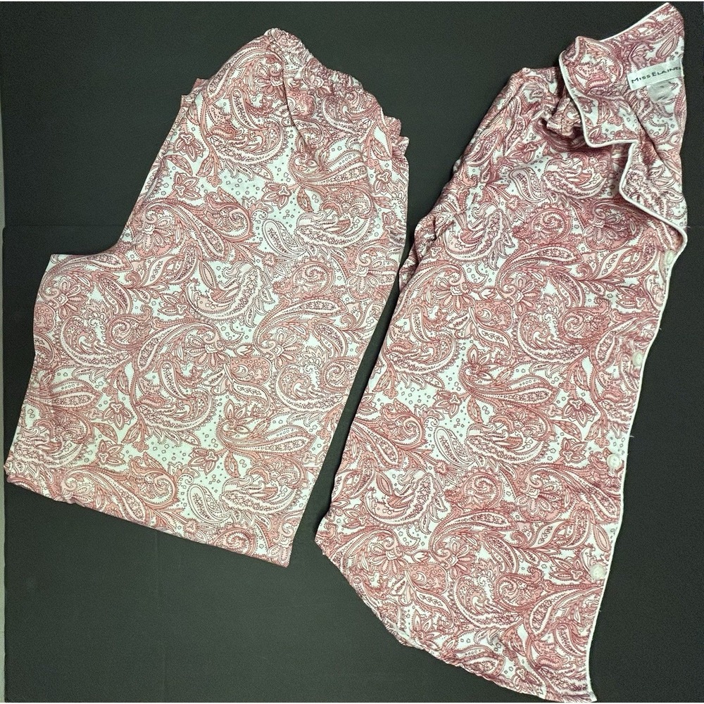 Miss Elaine 2 Piece Pajama Set Pink Paisley Size Small Soft And Light Weight